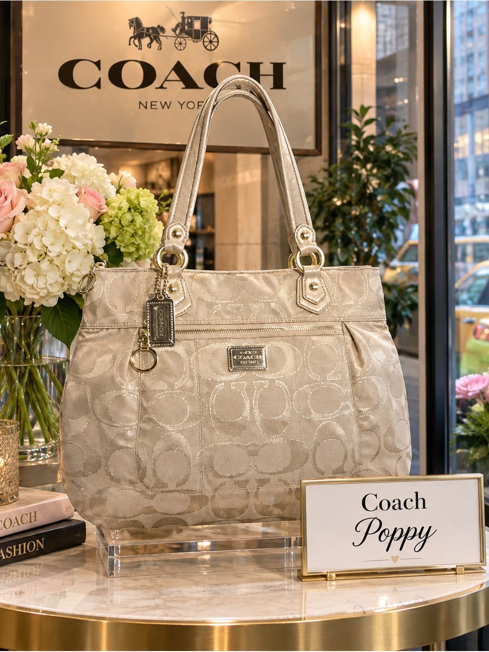 Coach Poppy Tote in Champagne Beige Metallic